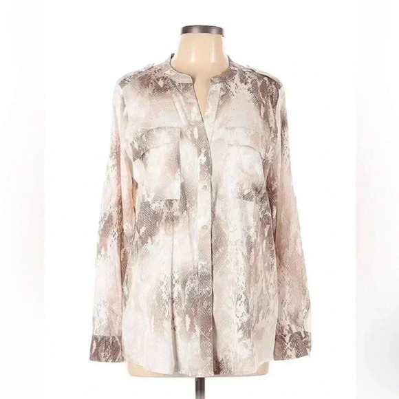 Calvin Klein Tops - Calvin Klein | Snakeskin Grey Pink Print Button Down Blouse Size Large L NWT
